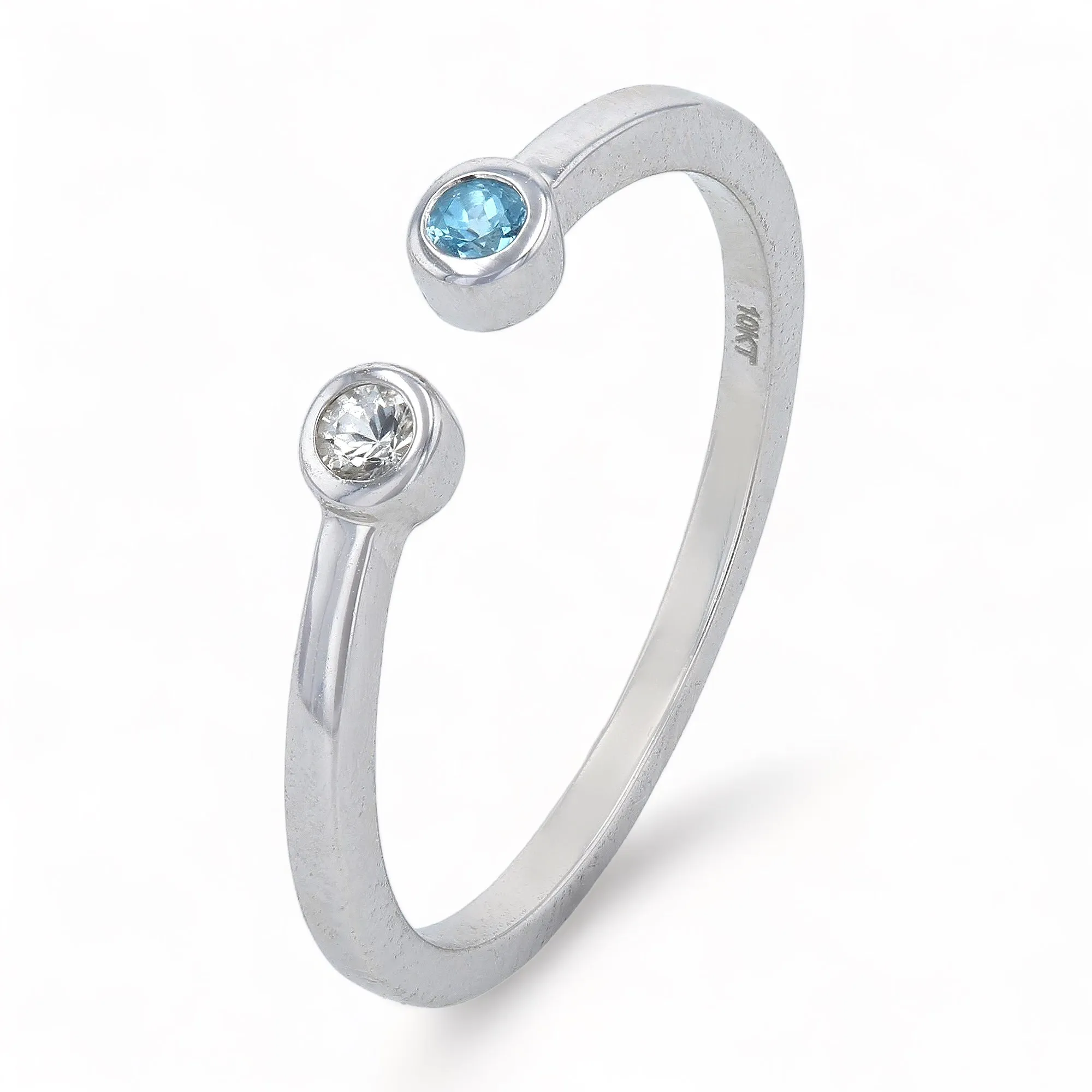 10K White Gold White Topaz and Swiss Blue Topaz Ring