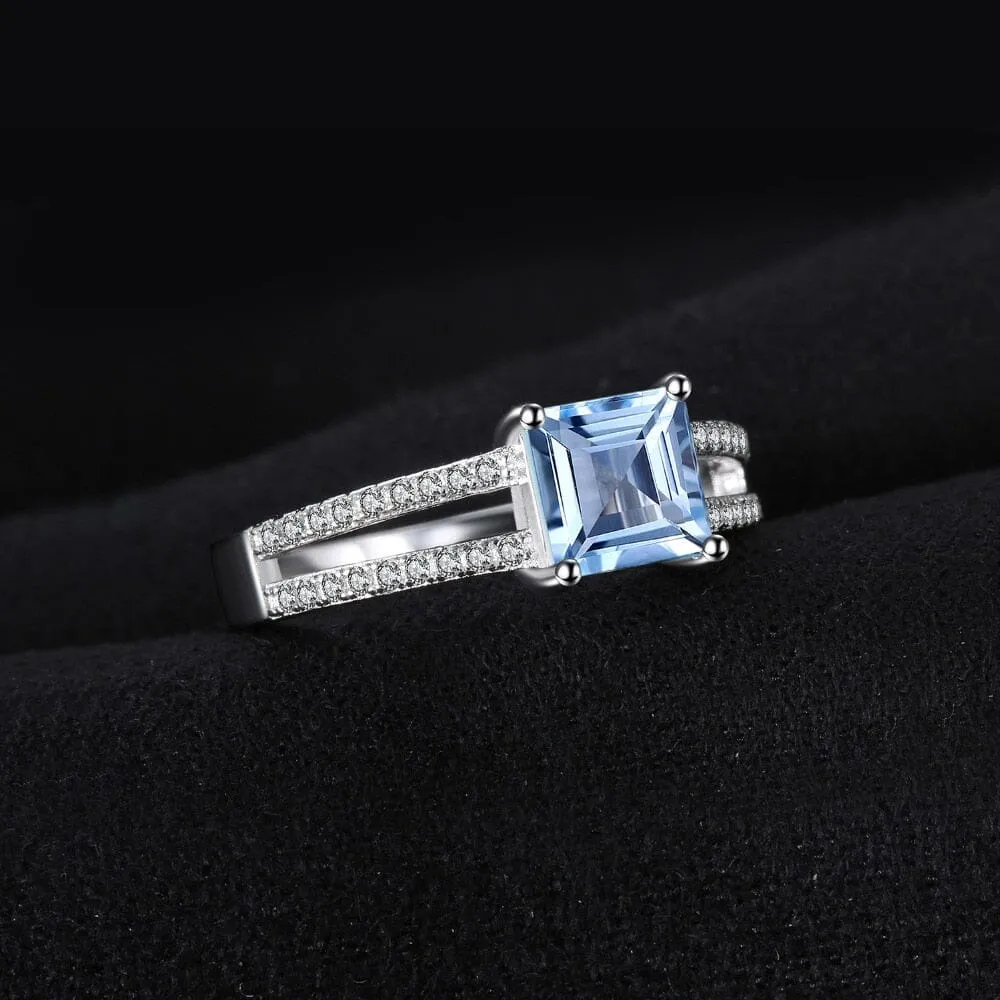 1.2ct Princess Square Cut Sky Blue Topaz Ring - 925 Sterling Silver