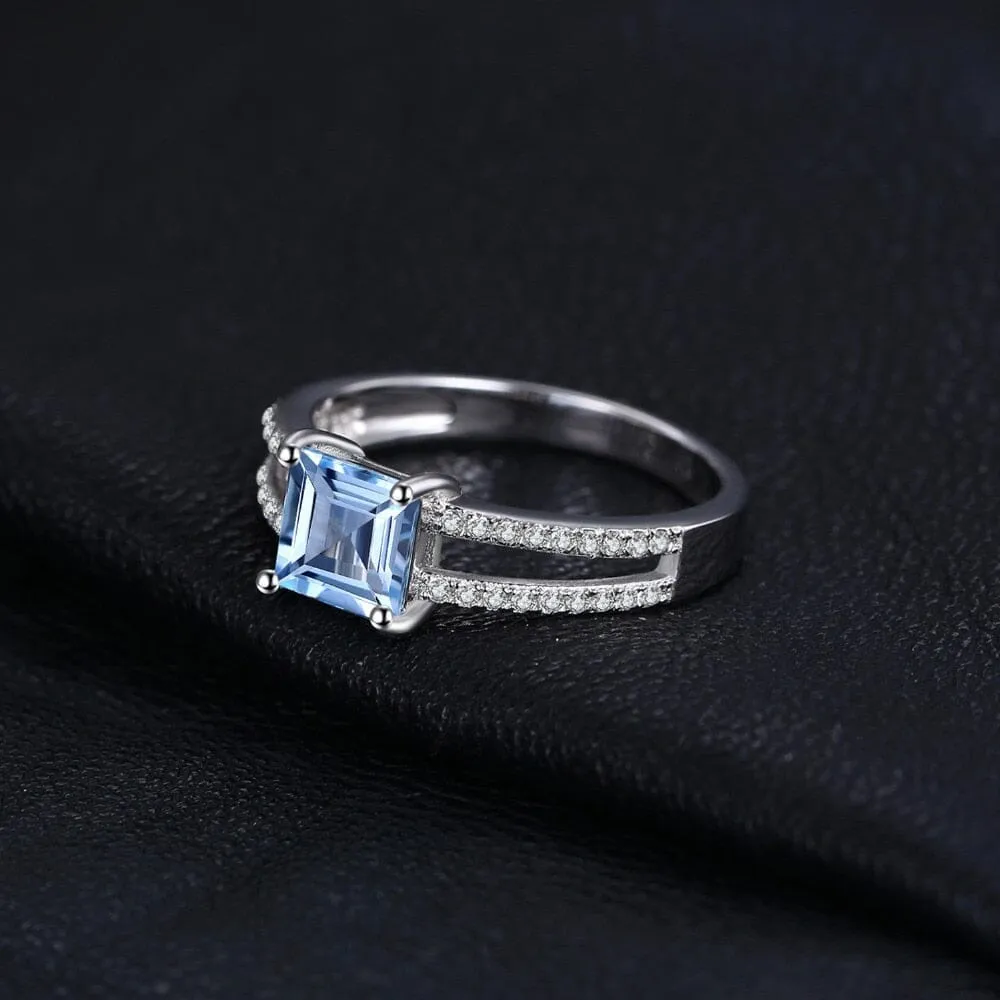 1.2ct Princess Square Cut Sky Blue Topaz Ring - 925 Sterling Silver