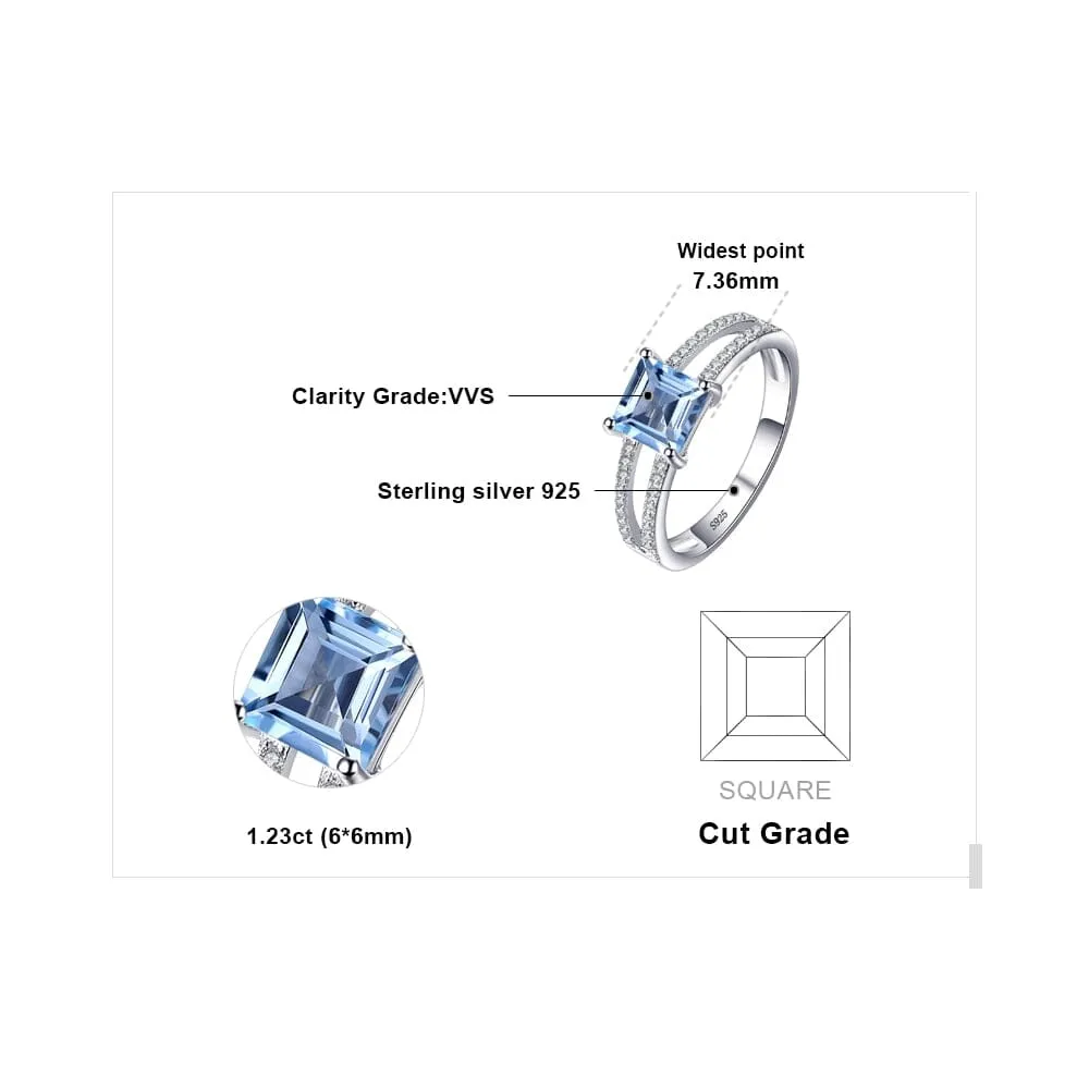 1.2ct Princess Square Cut Sky Blue Topaz Ring - 925 Sterling Silver