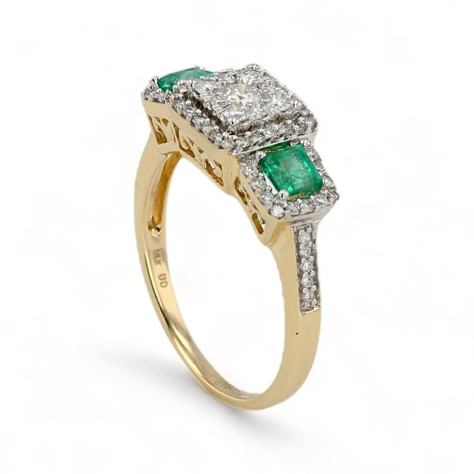 14K Yellow gold emerald and diamond princess ring-32217