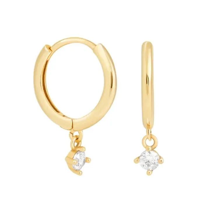 18k/925 Vermeil Huggies with Dangling CZ