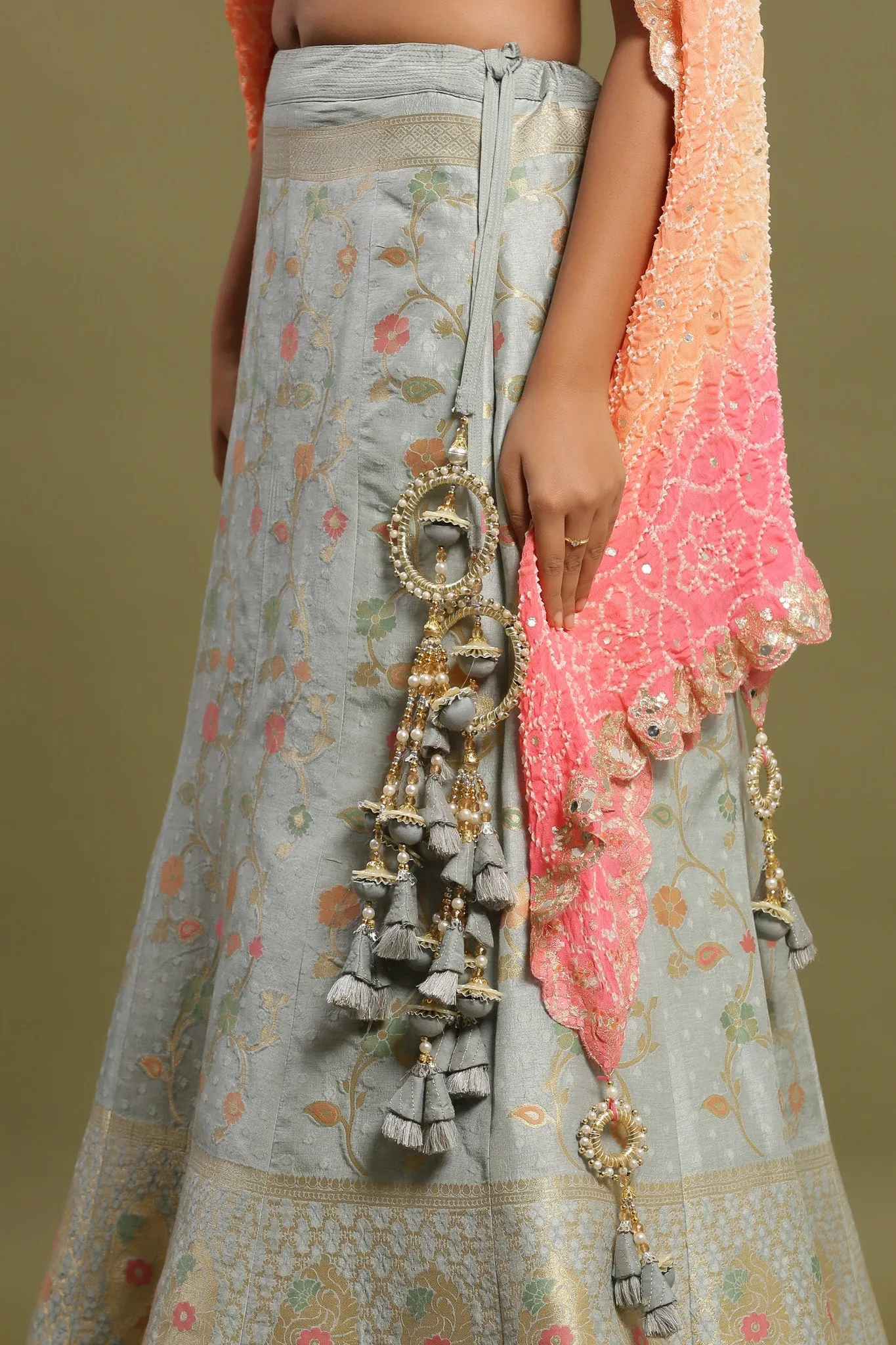 30Z218-RO Grey Embroidered Floral Lehenga with Dupatta