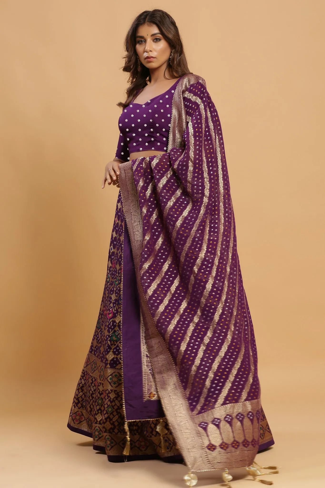 30Z221A-RO Wine Zari Print Silk Lehenga Set With Beautiful Dupatta