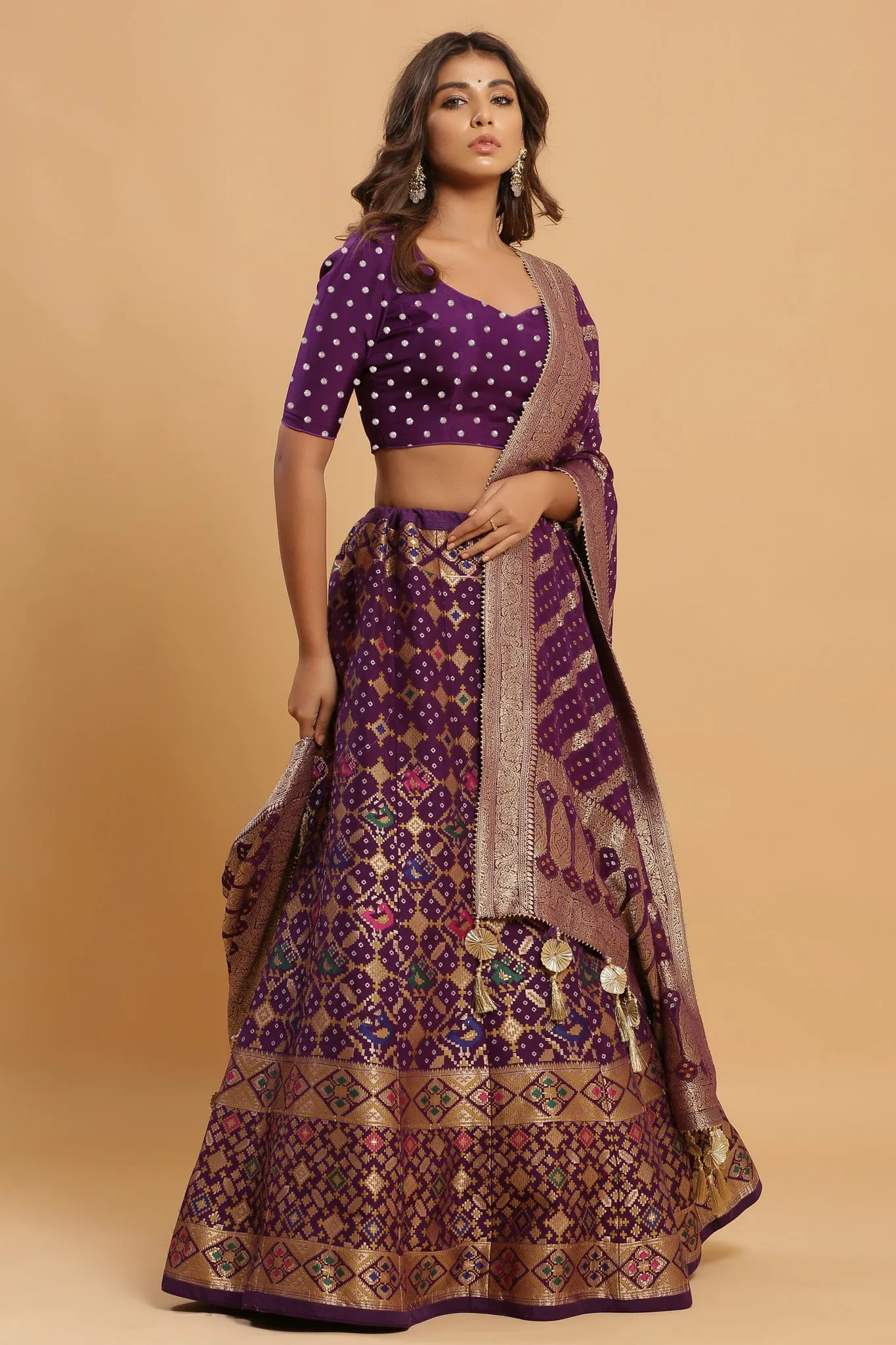 30Z221A-RO Wine Zari Print Silk Lehenga Set With Beautiful Dupatta