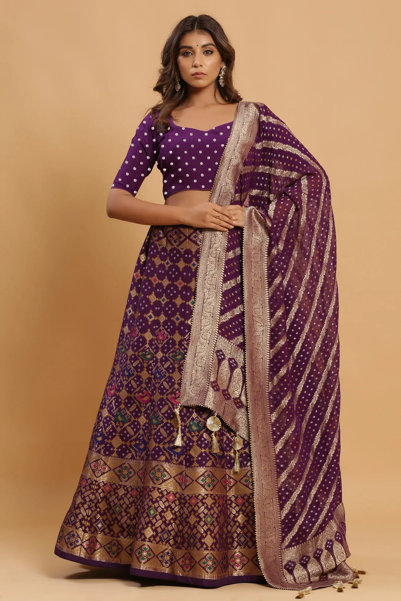 30Z221A-RO Wine Zari Print Silk Lehenga Set With Beautiful Dupatta