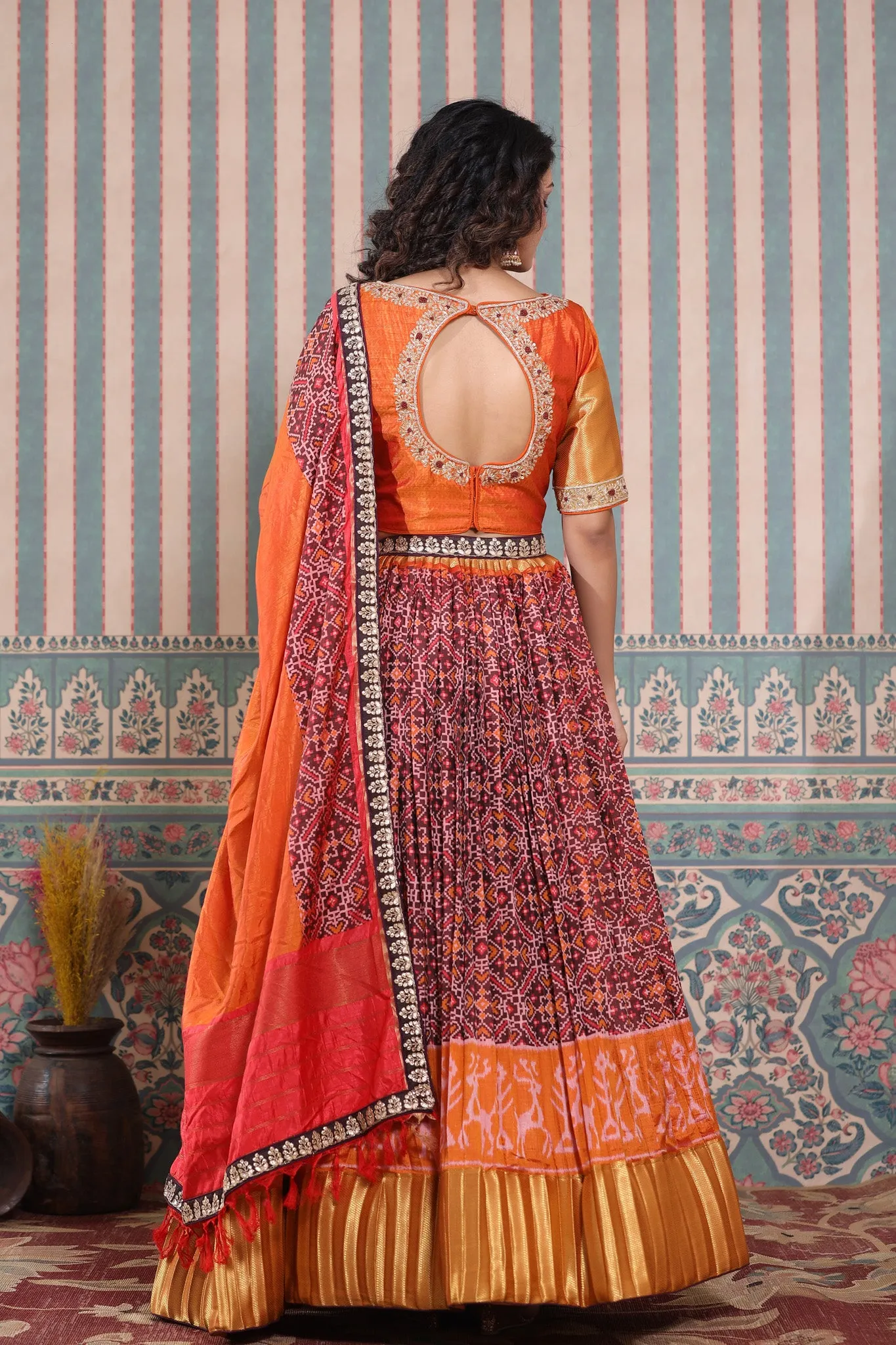 30Z234-RO Orange Lehenga Set With Bandhej Print