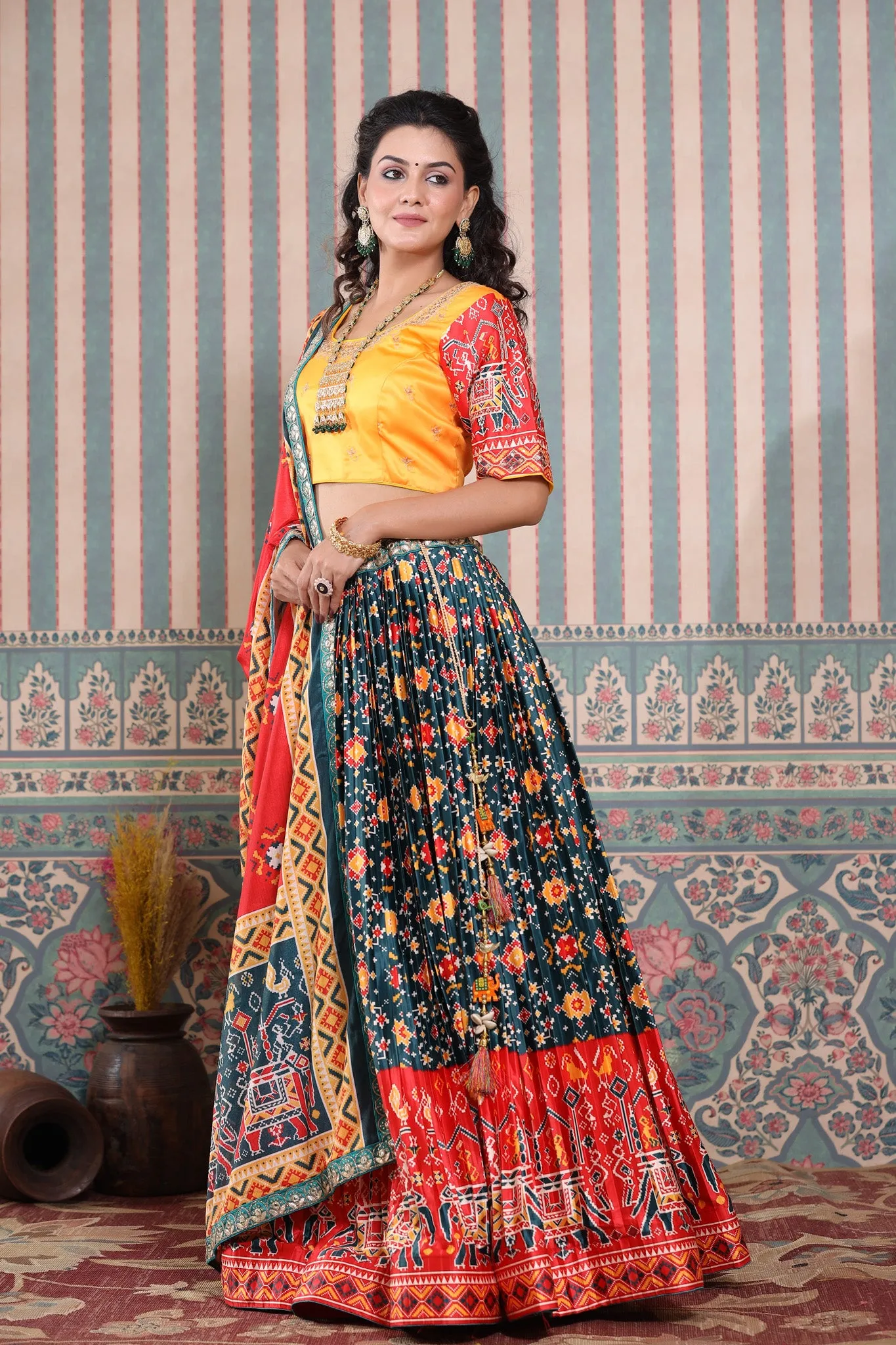 30Z246-RO Teal Blue Lehenga Multicolor Bandhej Print Set