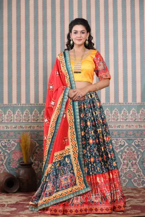 30Z246-RO Teal Blue Lehenga Multicolor Bandhej Print Set