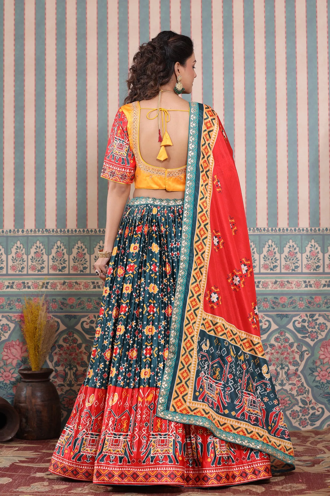 30Z246-RO Teal Blue Lehenga Multicolor Bandhej Print Set