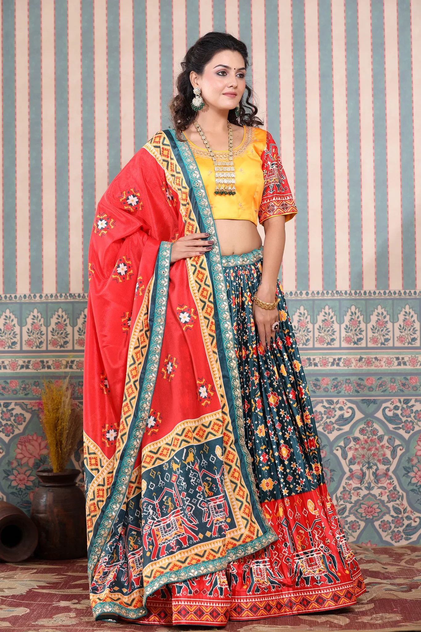 30Z246-RO Teal Blue Lehenga Multicolor Bandhej Print Set