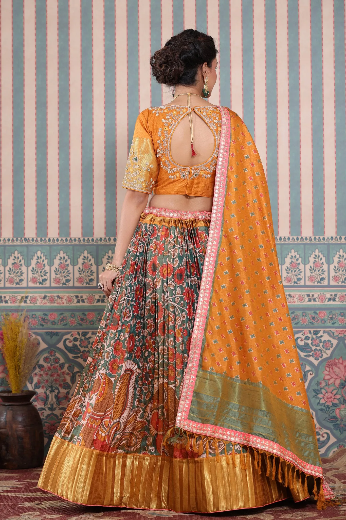 30Z252-RO Mustard Floral Embroidered Beautiful Lehenga Set