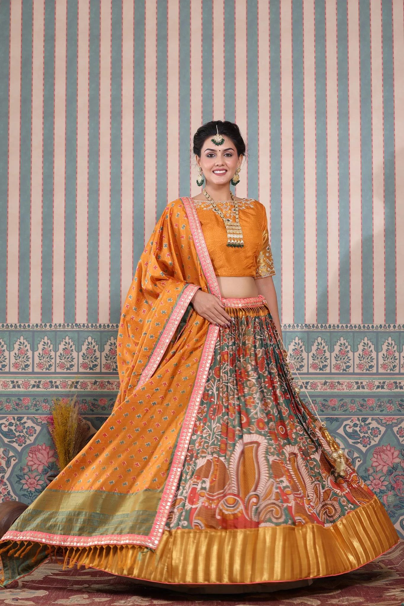 30Z252-RO Mustard Floral Embroidered Beautiful Lehenga Set