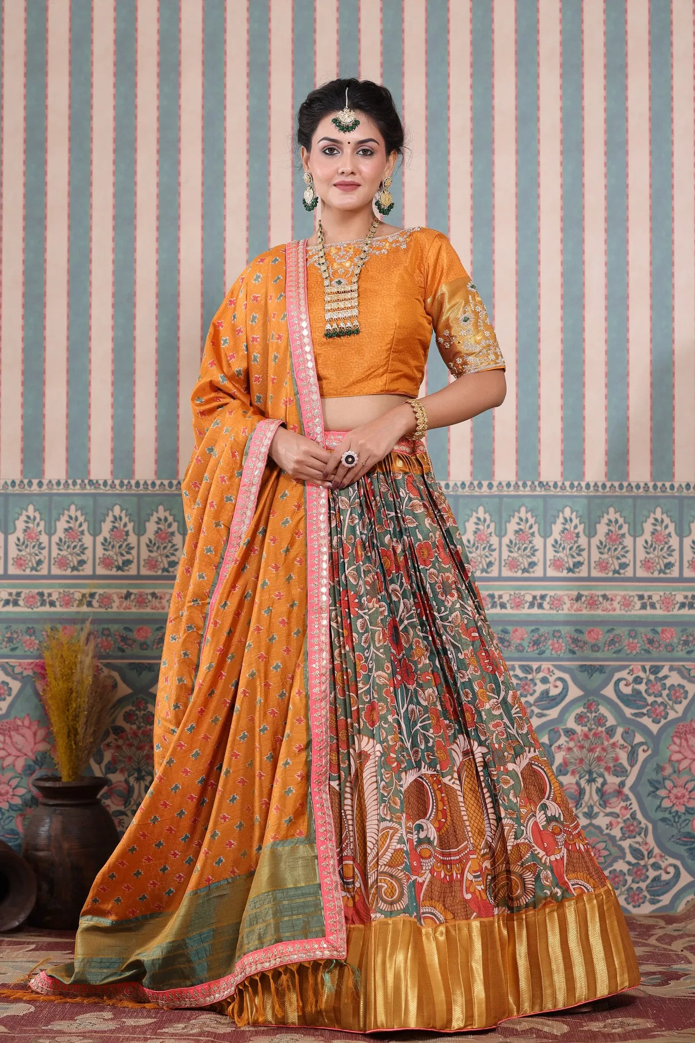 30Z252-RO Mustard Floral Embroidered Beautiful Lehenga Set