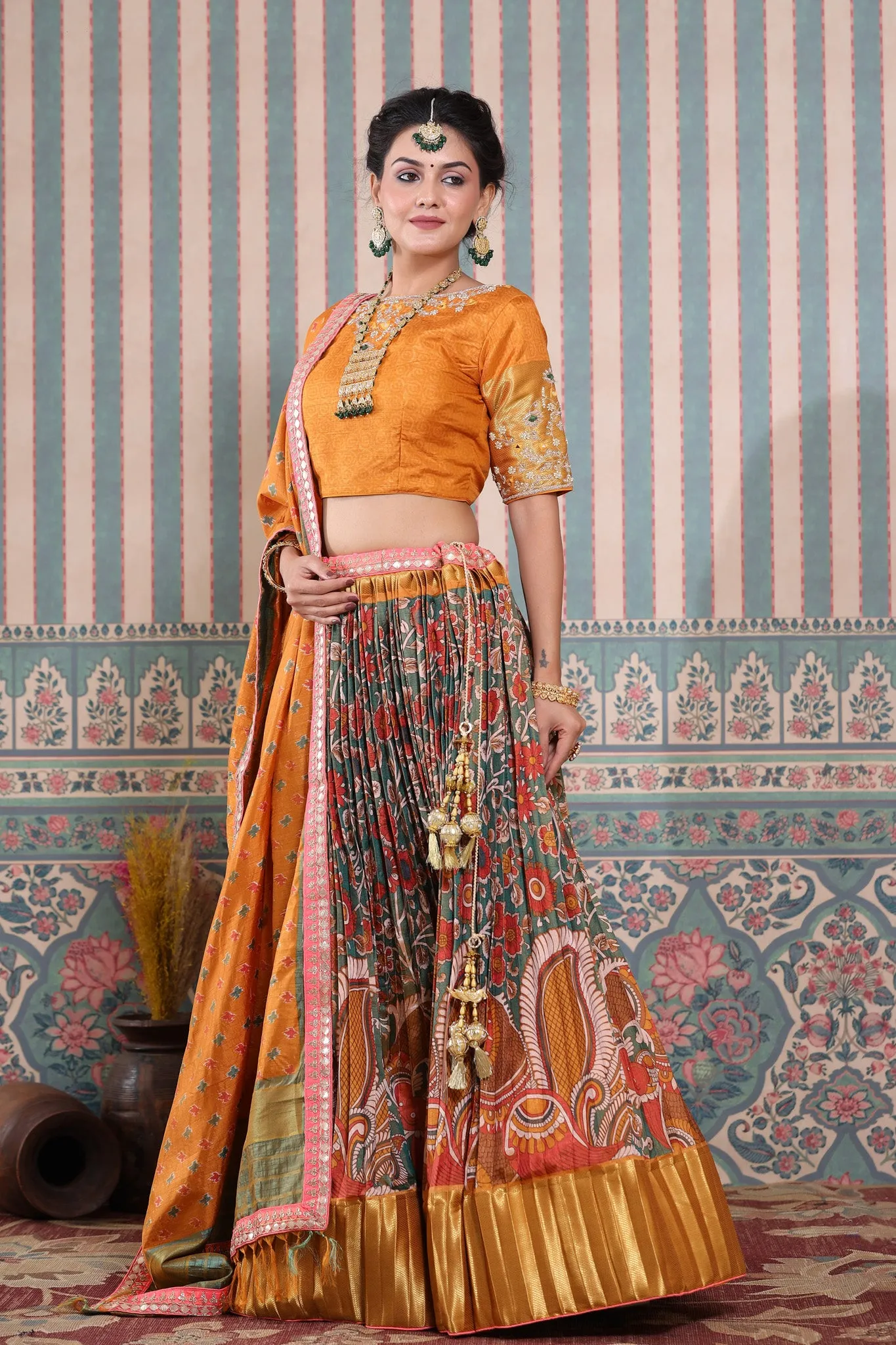 30Z252-RO Mustard Floral Embroidered Beautiful Lehenga Set