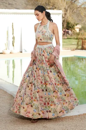 30Z316-RO Pink Floral Lehenga Set