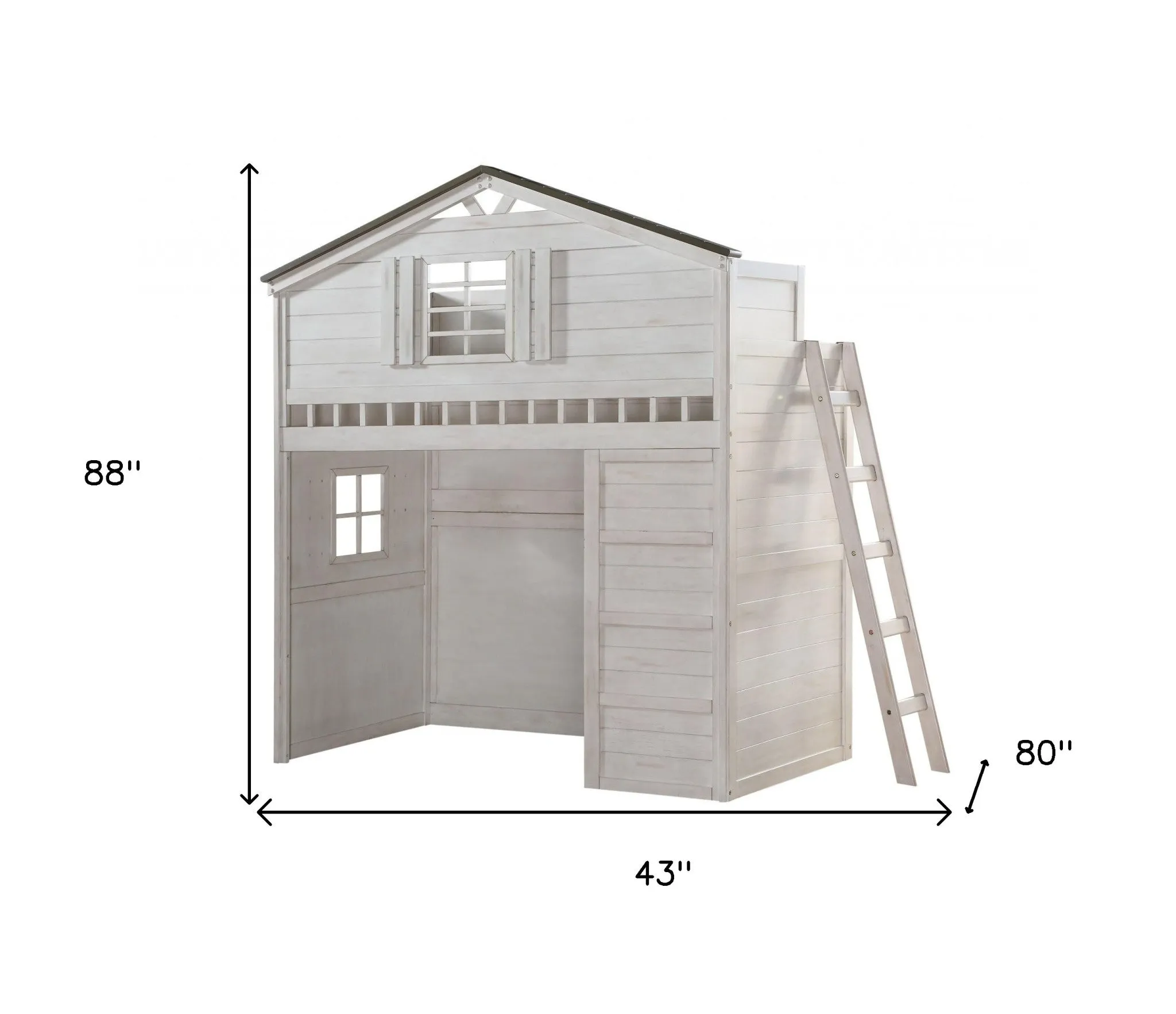 43 X 80 X 88 Weathered White Washed Gray Wood Loft Bed (Twin Size)