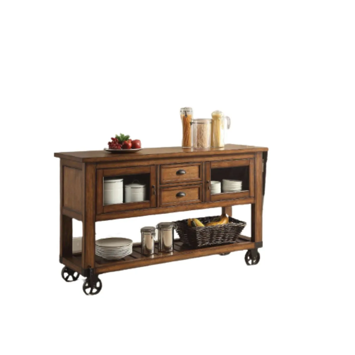 58 Rustic Brown Rolling Kitchen Cart With Storage