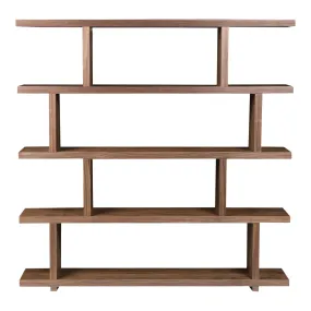 63 Walnut Wood Five Tier Asymmetrical Open Bookcase