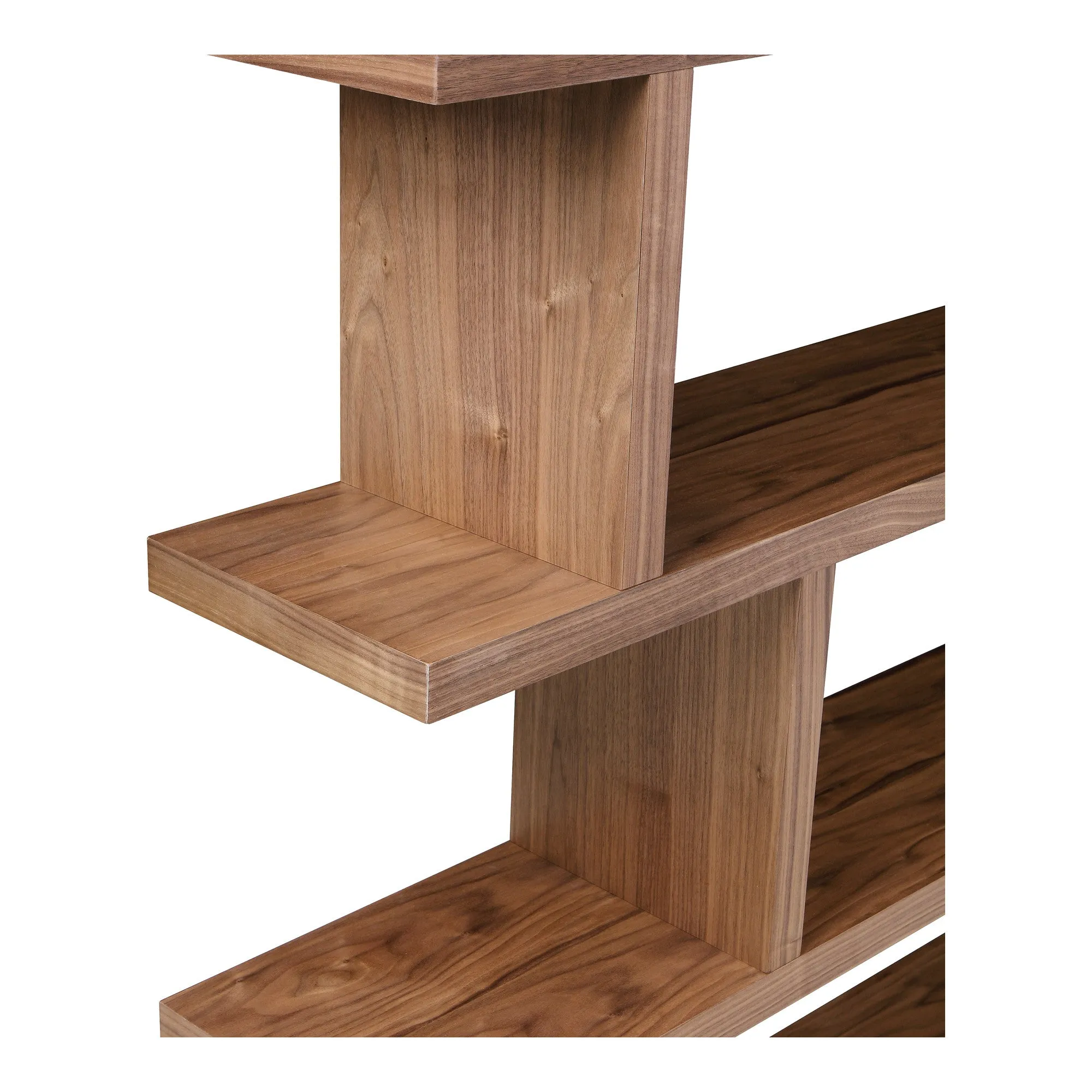 63 Walnut Wood Five Tier Asymmetrical Open Bookcase