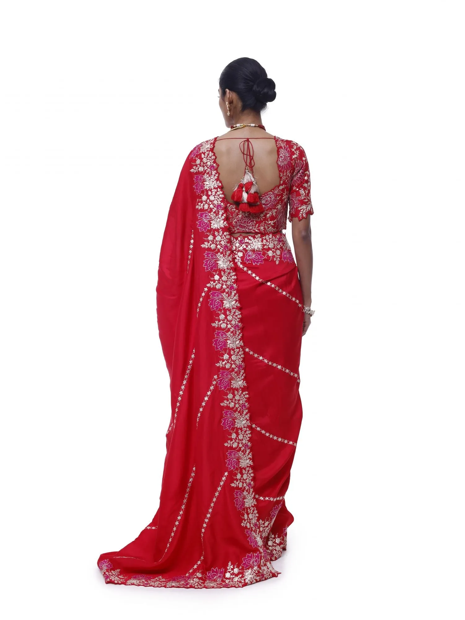 90Y038-RO Crimson Red Zari Handloom Silk Sari with Blouse