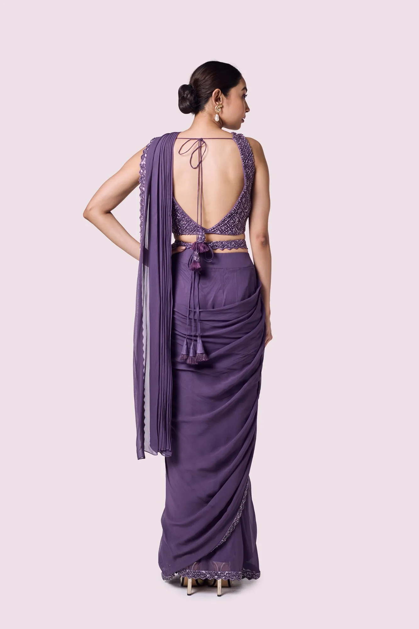 90Y044-RO Lavender Georgette Pre-Stitched Saree with Bustier Blouse