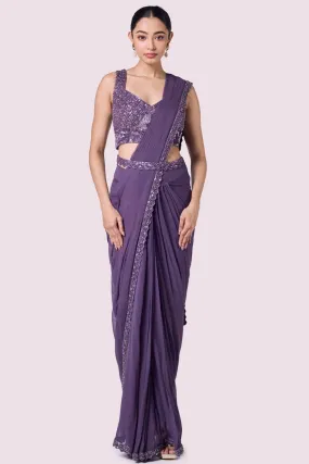 90Y044-RO Lavender Georgette Pre-Stitched Saree with Bustier Blouse