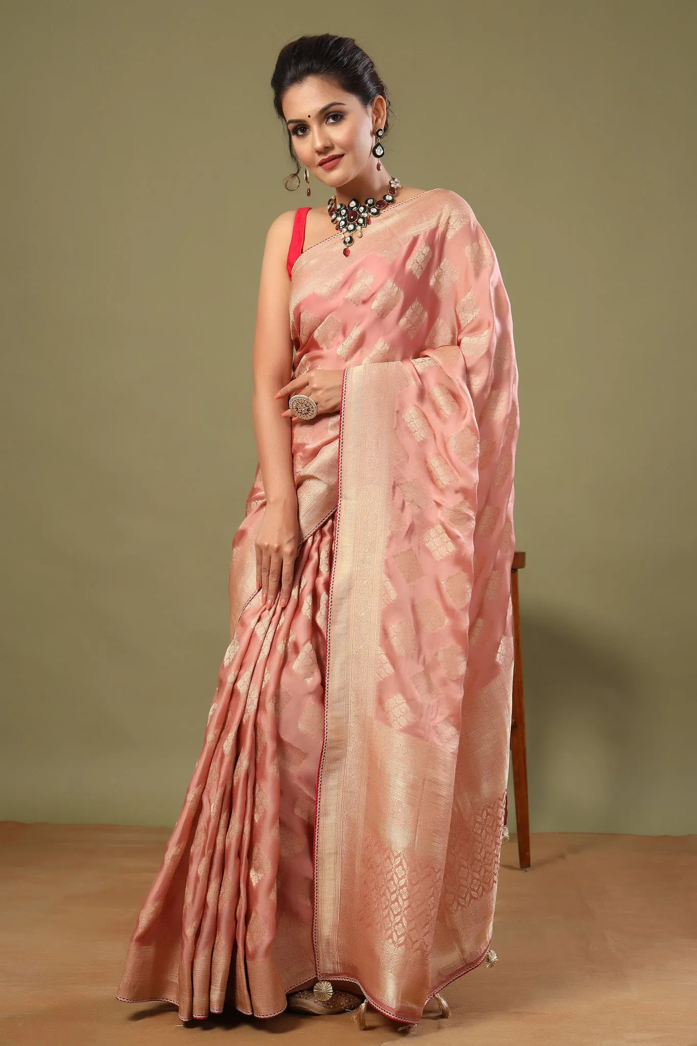 90Z560-NRO Light Pink Banarasi Saree with Zari Buta