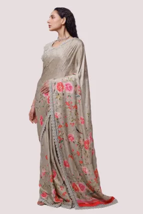 90Z859-RO Floral Printed Pista Green Saree