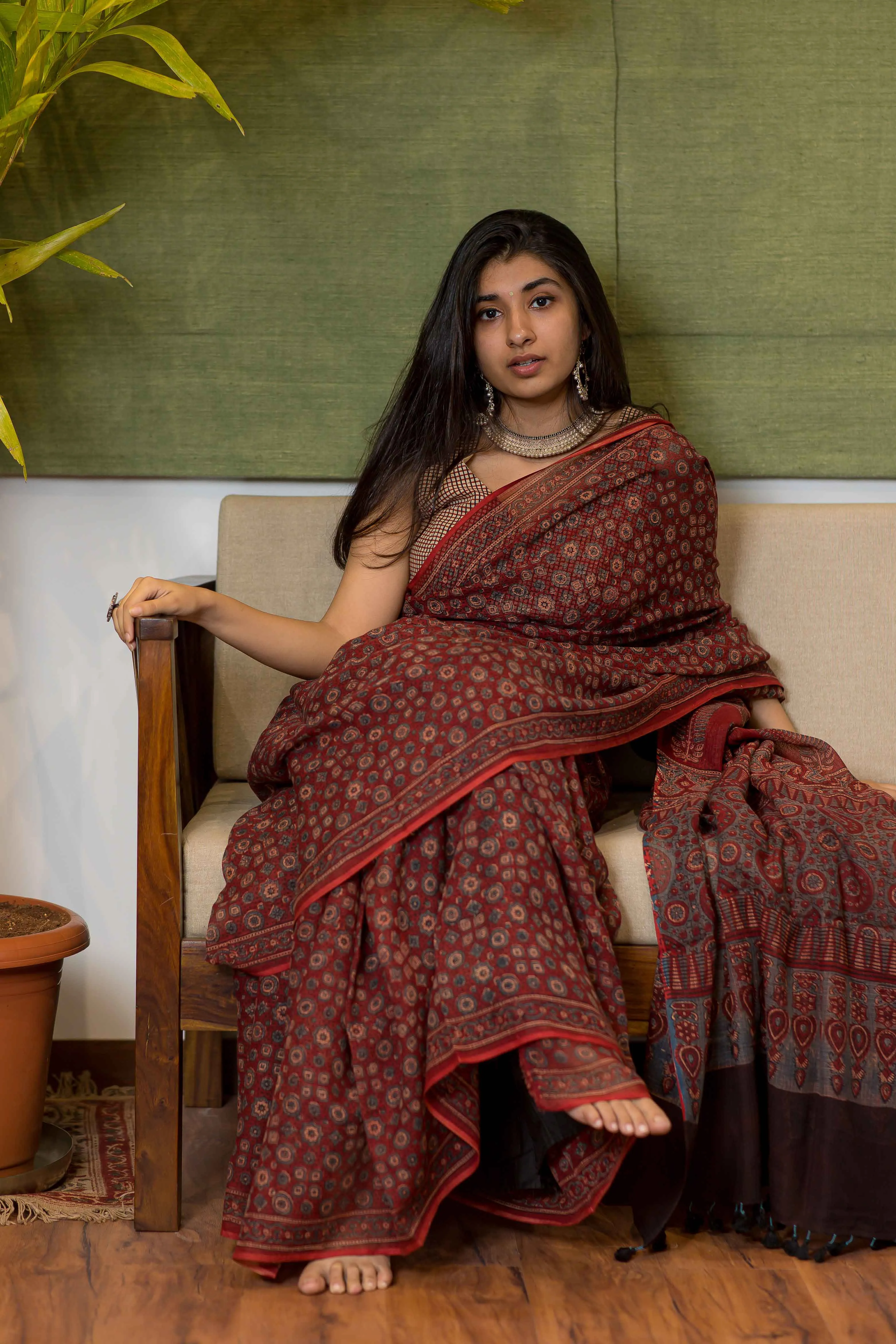 Ajrakh Natural Dyed Kota Doria Saree