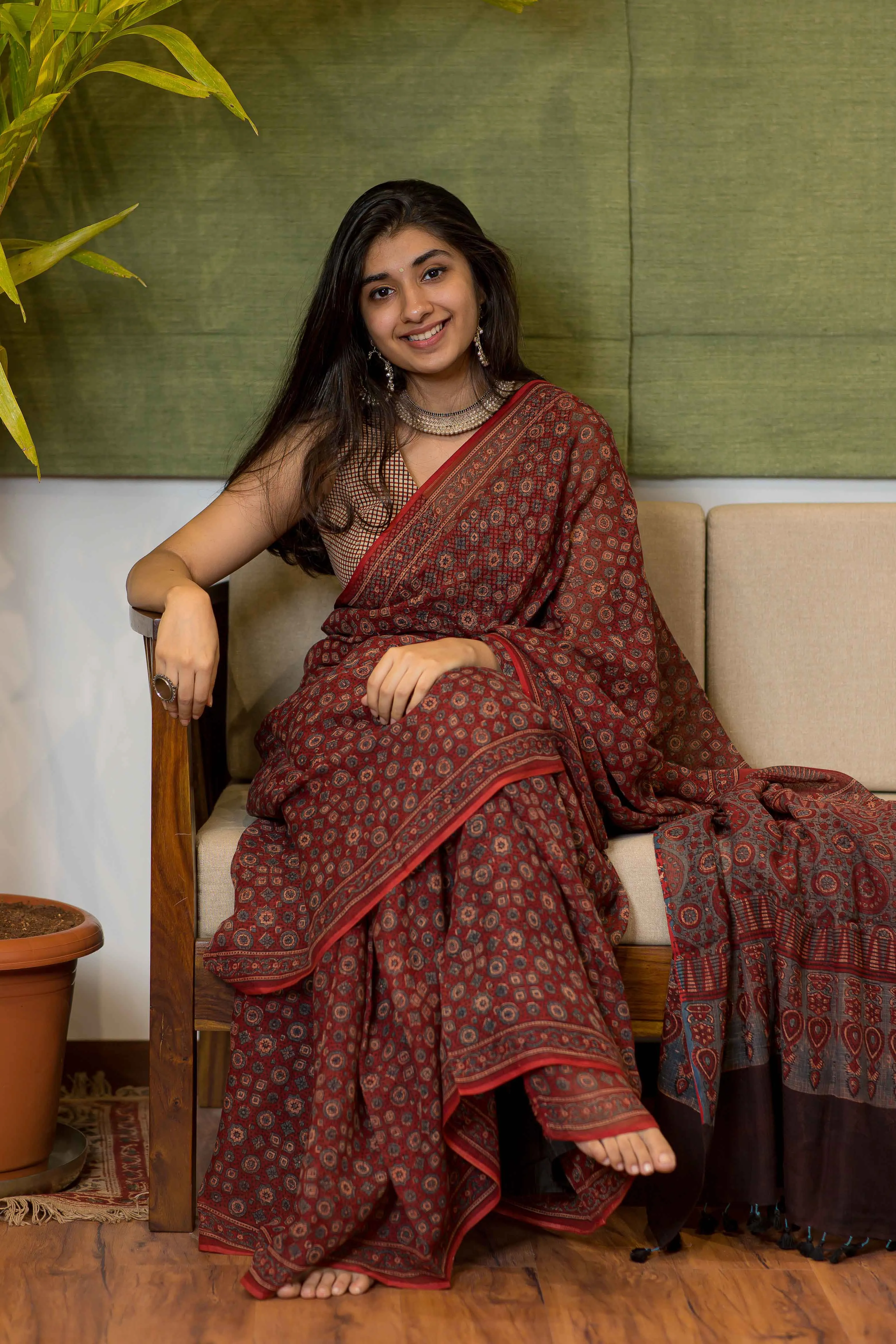 Ajrakh Natural Dyed Kota Doria Saree