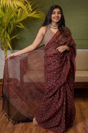 Ajrakh Natural Dyed Kota Doria Saree