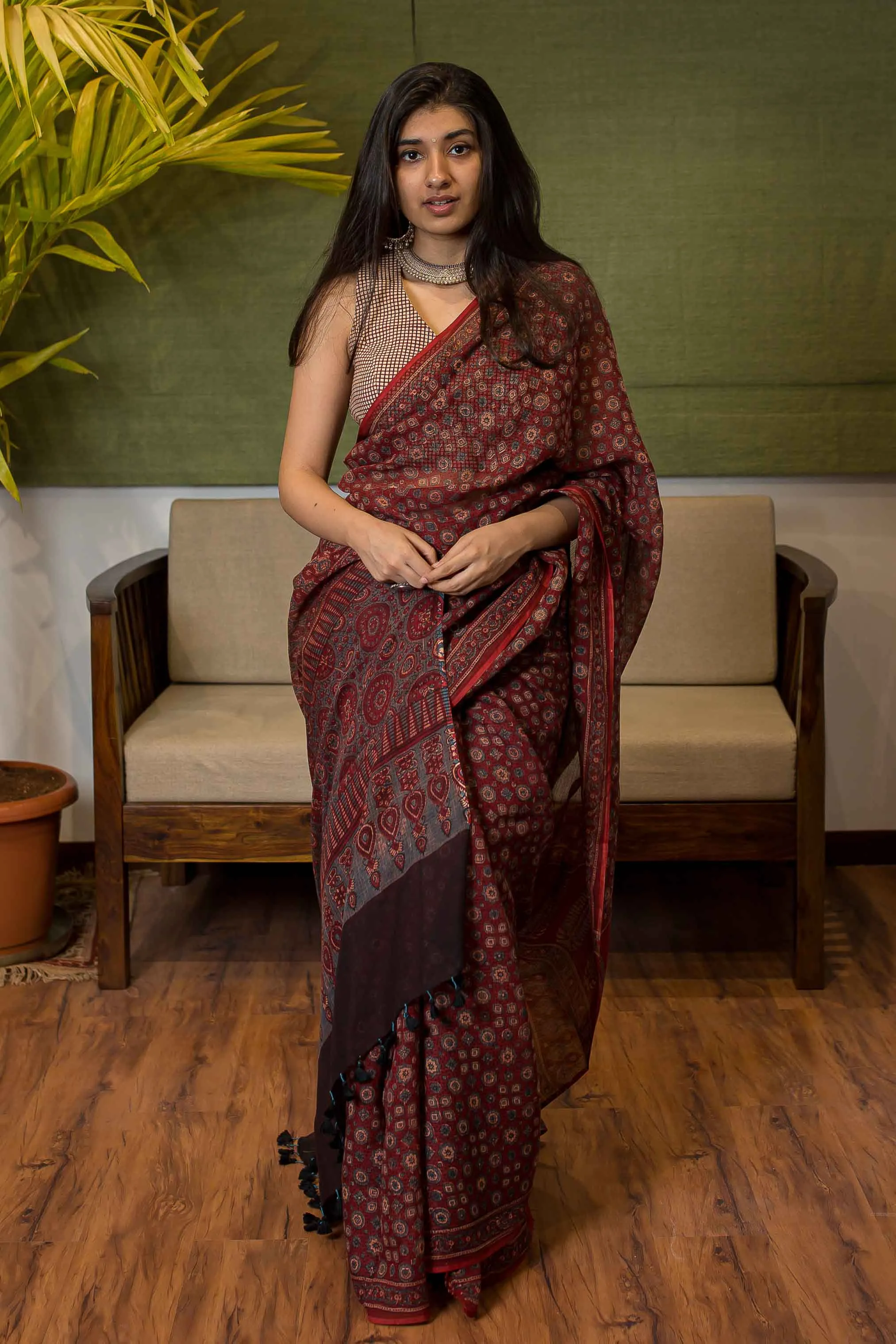 Ajrakh Natural Dyed Kota Doria Saree