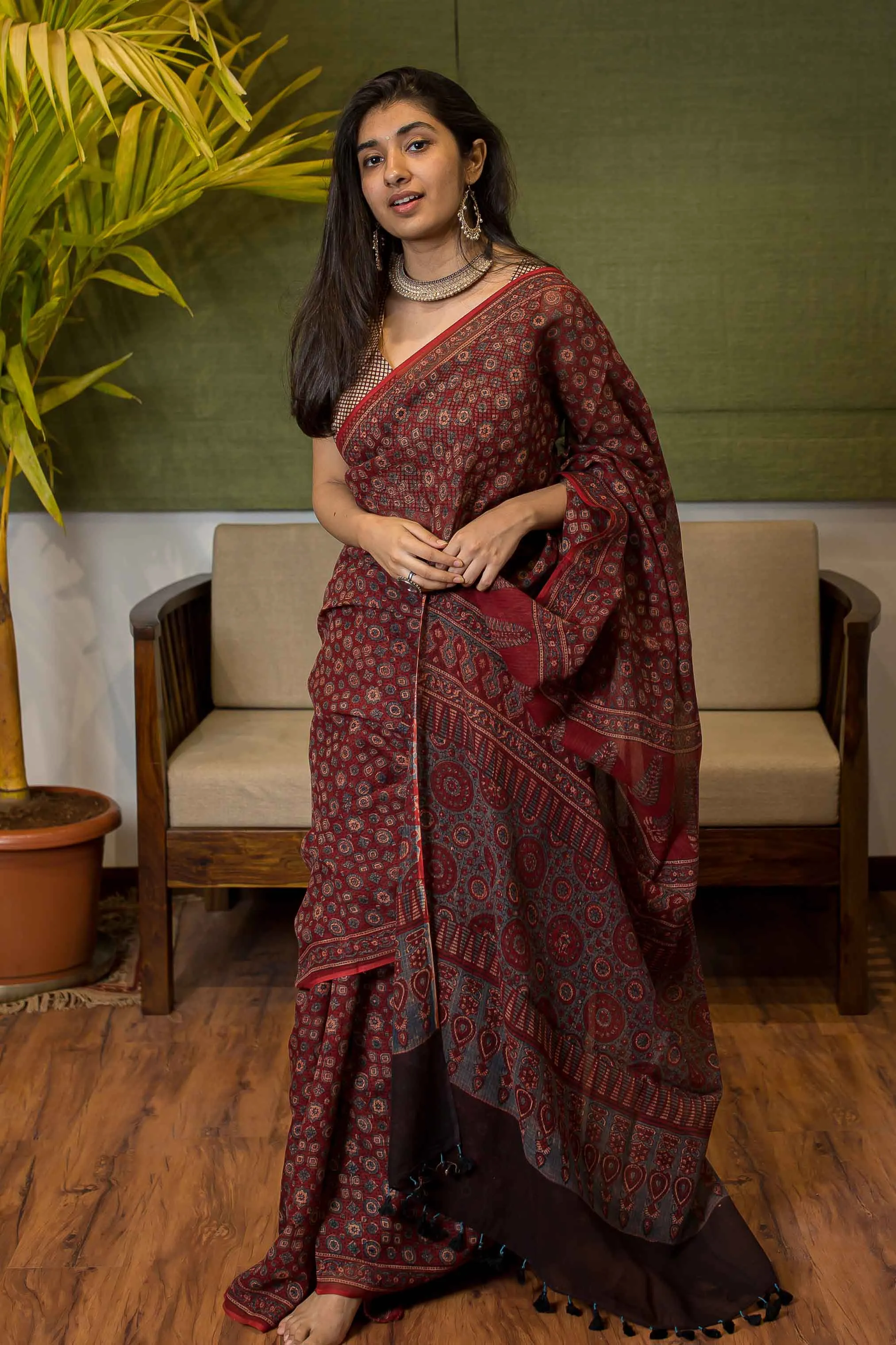 Ajrakh Natural Dyed Kota Doria Saree