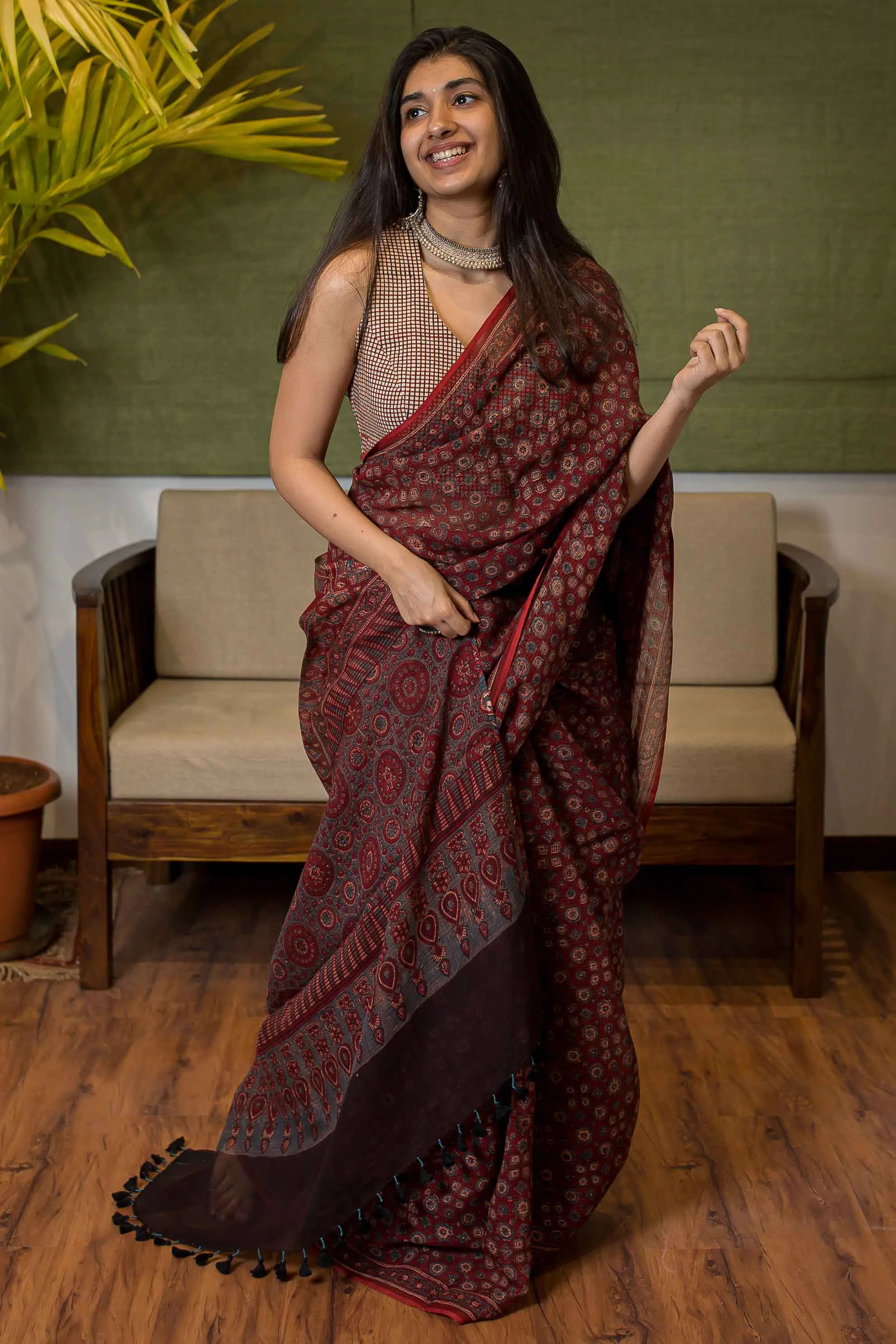 Ajrakh Natural Dyed Kota Doria Saree