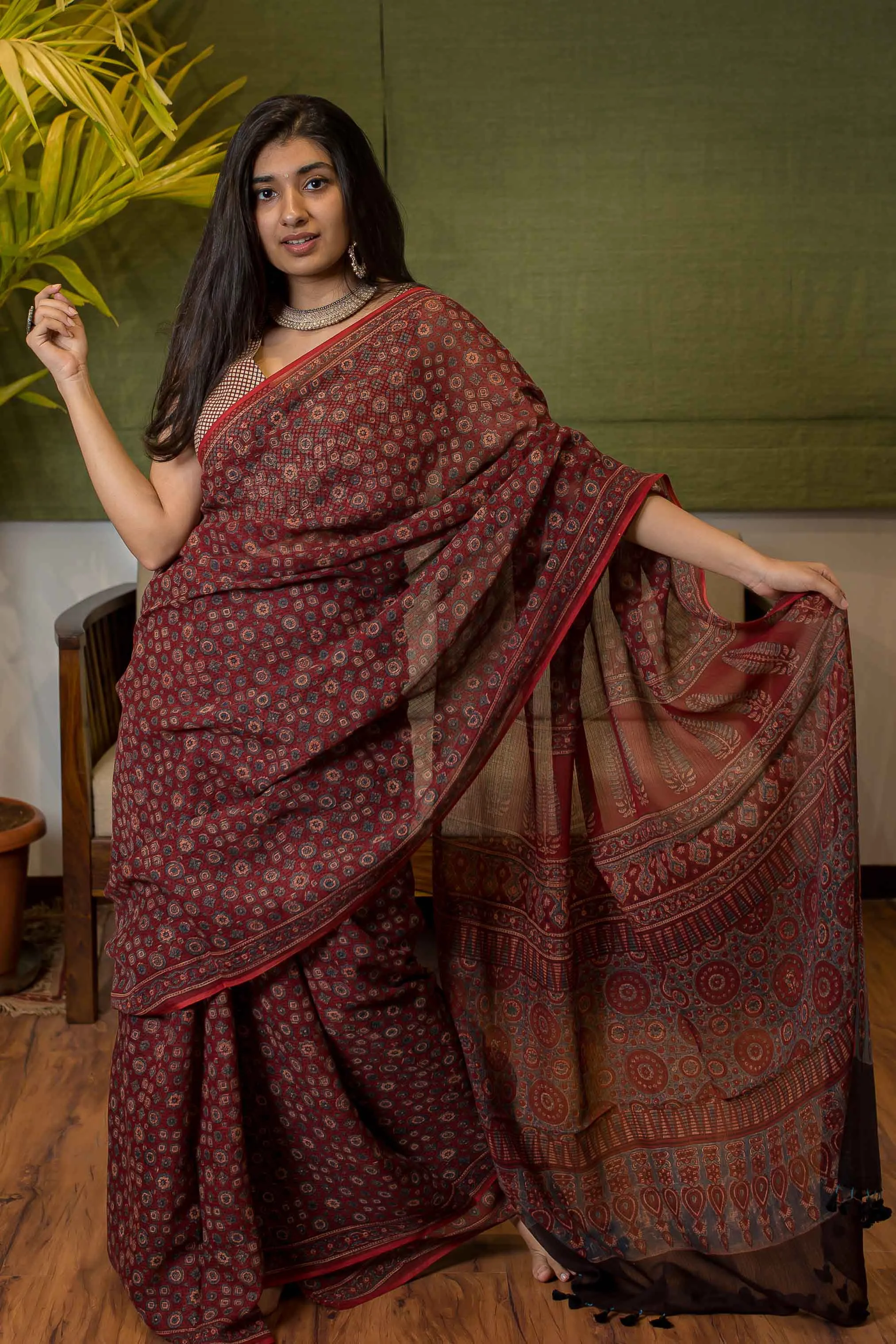 Ajrakh Natural Dyed Kota Doria Saree