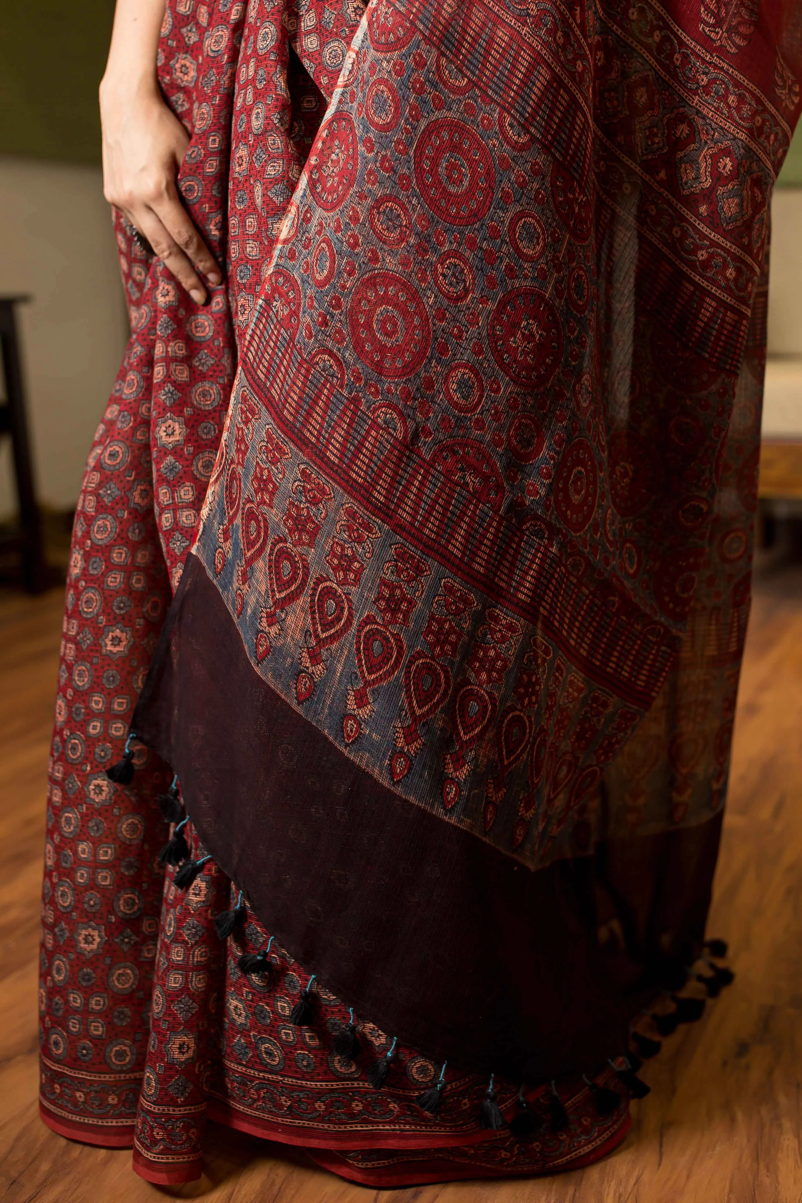 Ajrakh Natural Dyed Kota Doria Saree