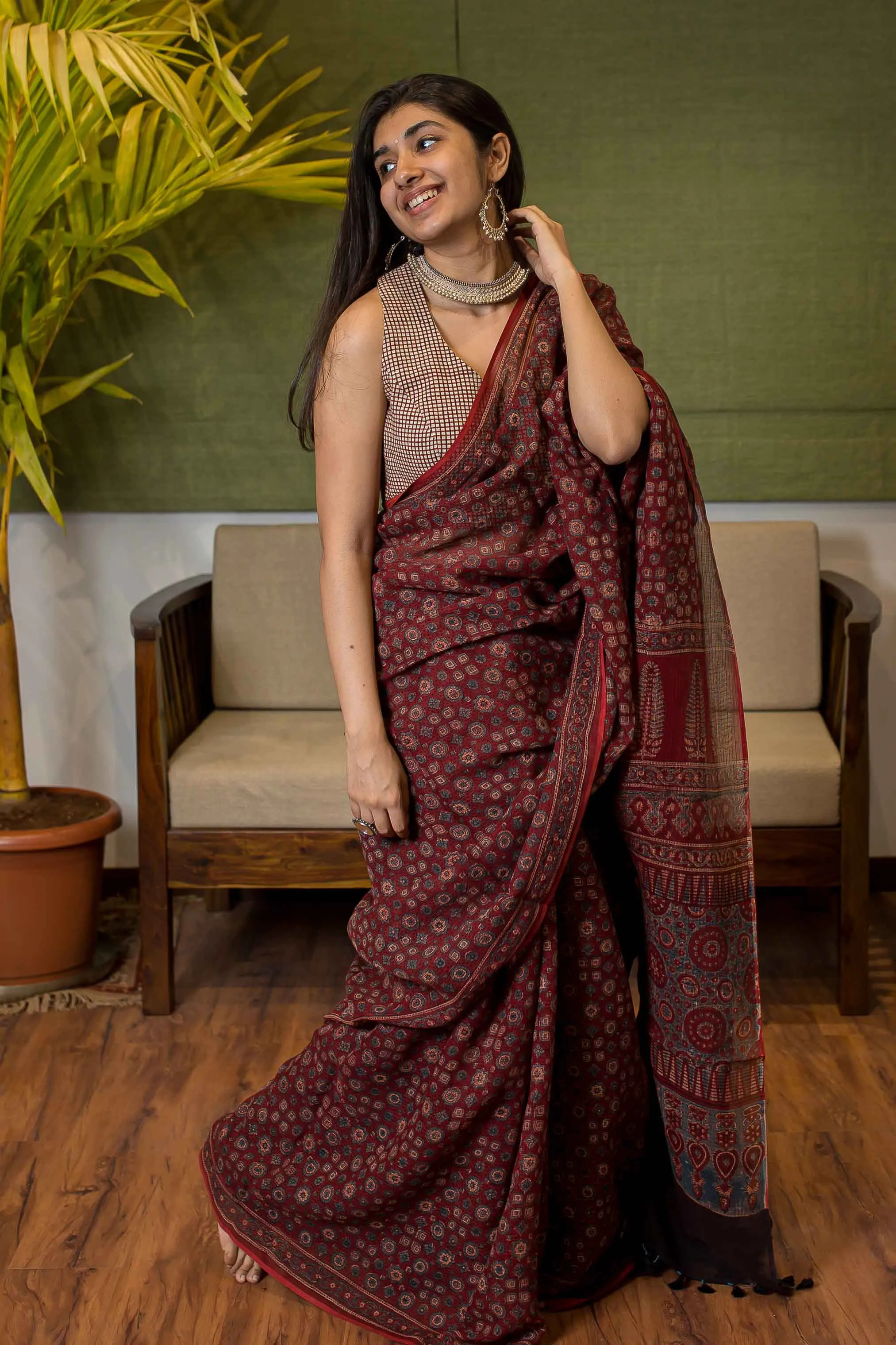 Ajrakh Natural Dyed Kota Doria Saree