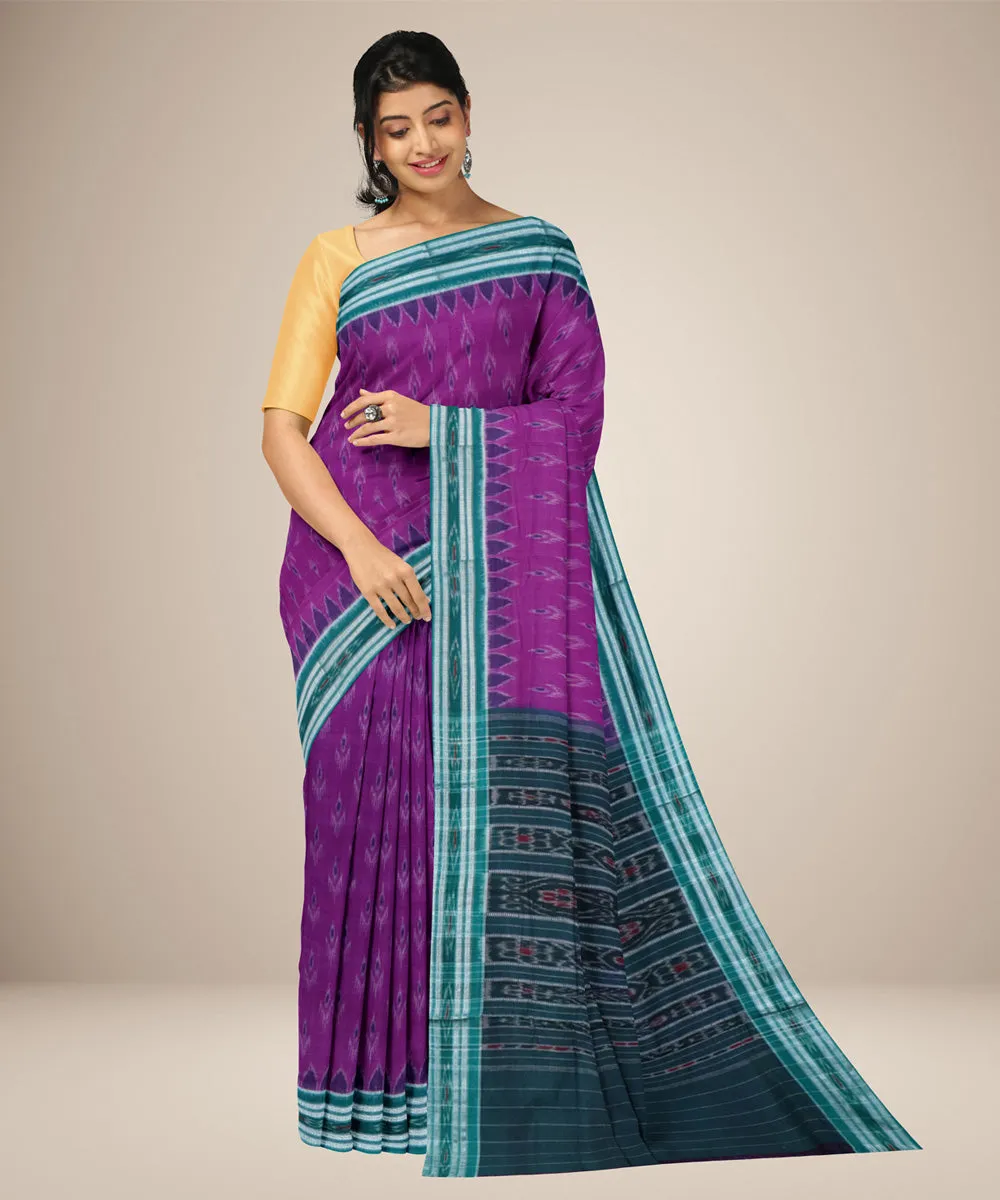 Amethyst dark green cotton handwoven nuapatna saree