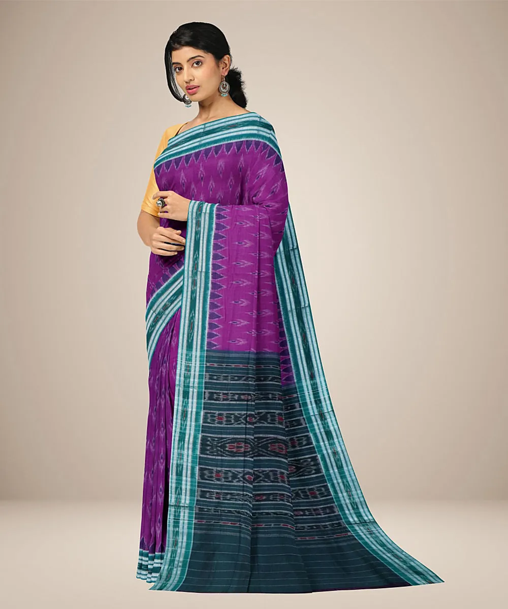 Amethyst dark green cotton handwoven nuapatna saree