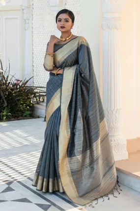 Anchor Grey Tussar Silk Saree - Rent