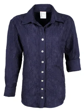 Andie Blouse Navy Blue Crushed Textured Jacquard