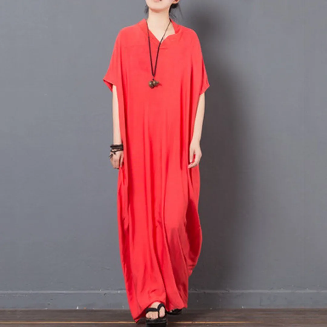 Babakud Solid V-Neck Casual Maxi Dress