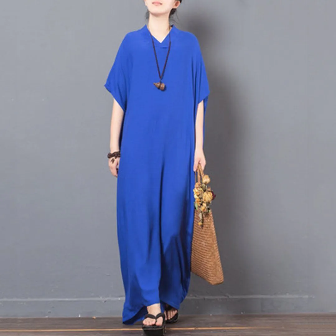 Babakud Solid V-Neck Casual Maxi Dress