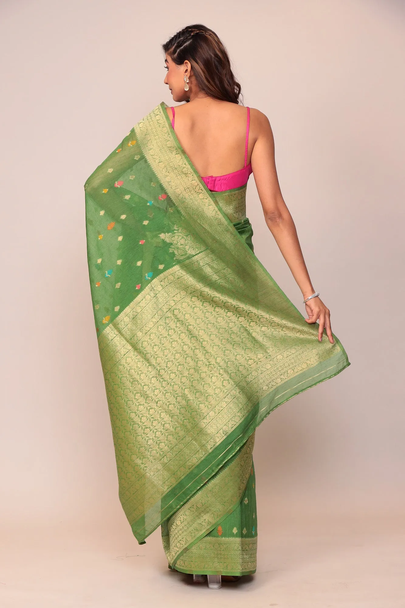 Banarasi Chanderi Silk Saree with Contrast Border