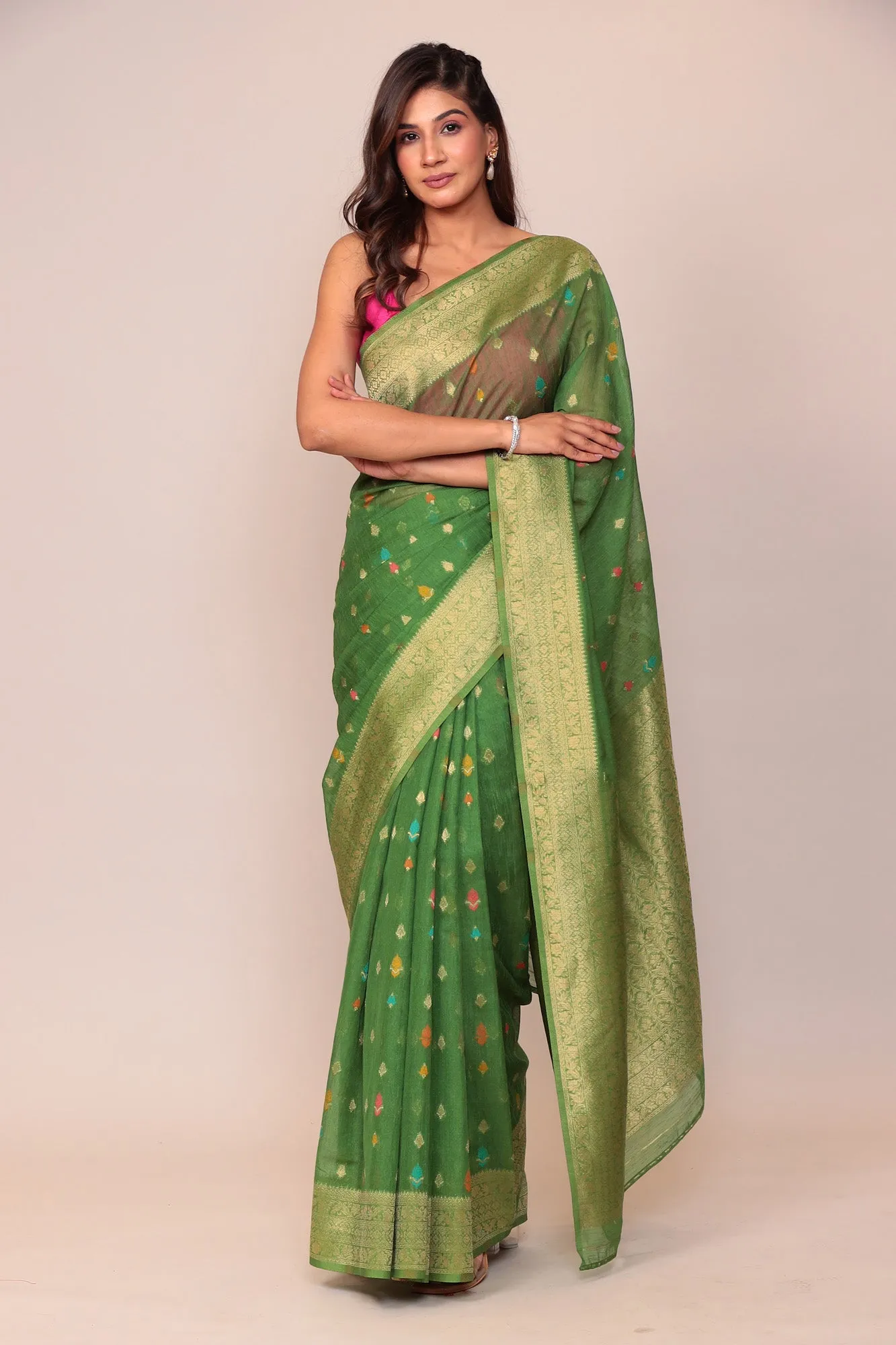 Banarasi Chanderi Silk Saree with Contrast Border