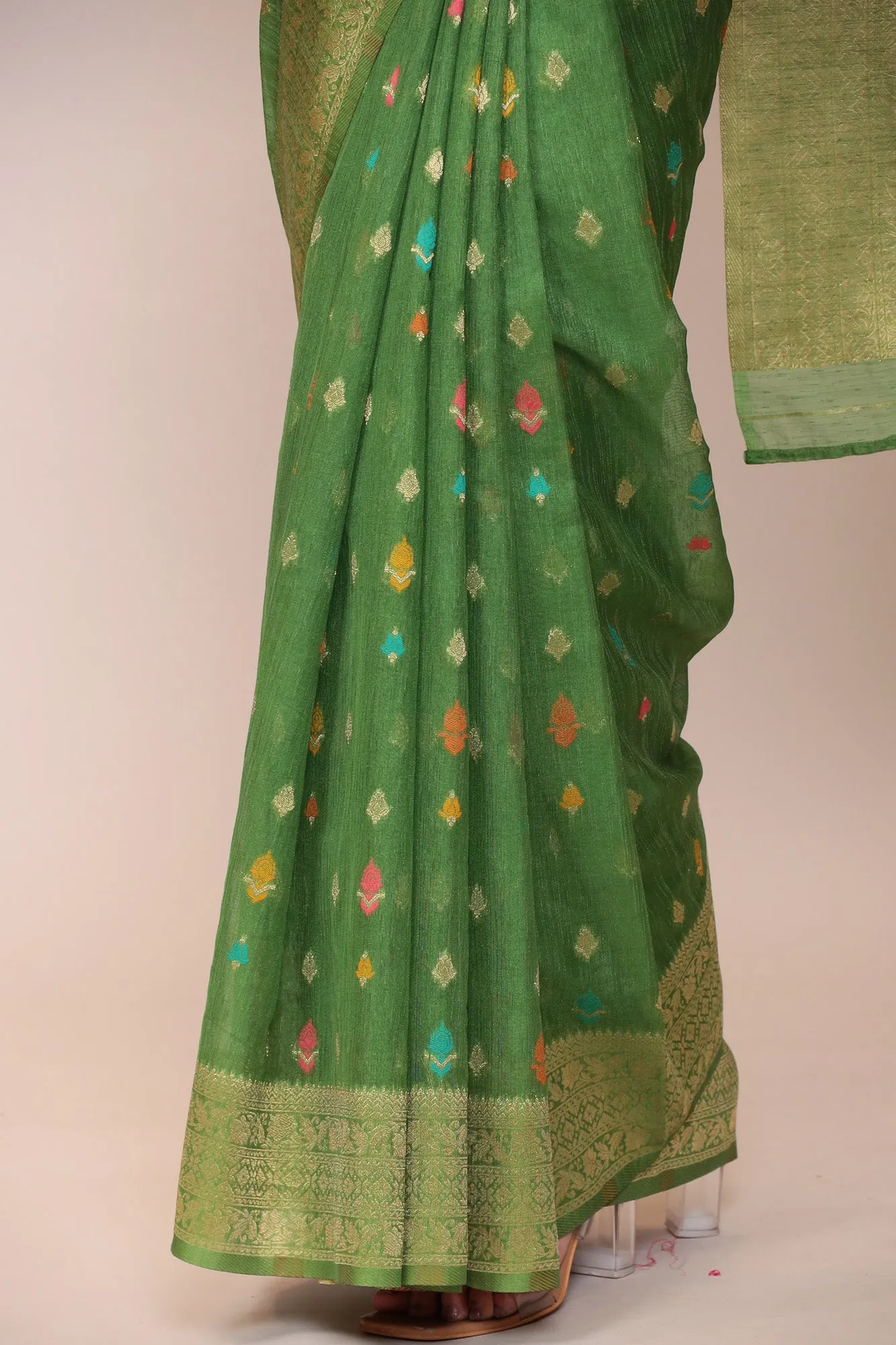 Banarasi Chanderi Silk Saree with Contrast Border