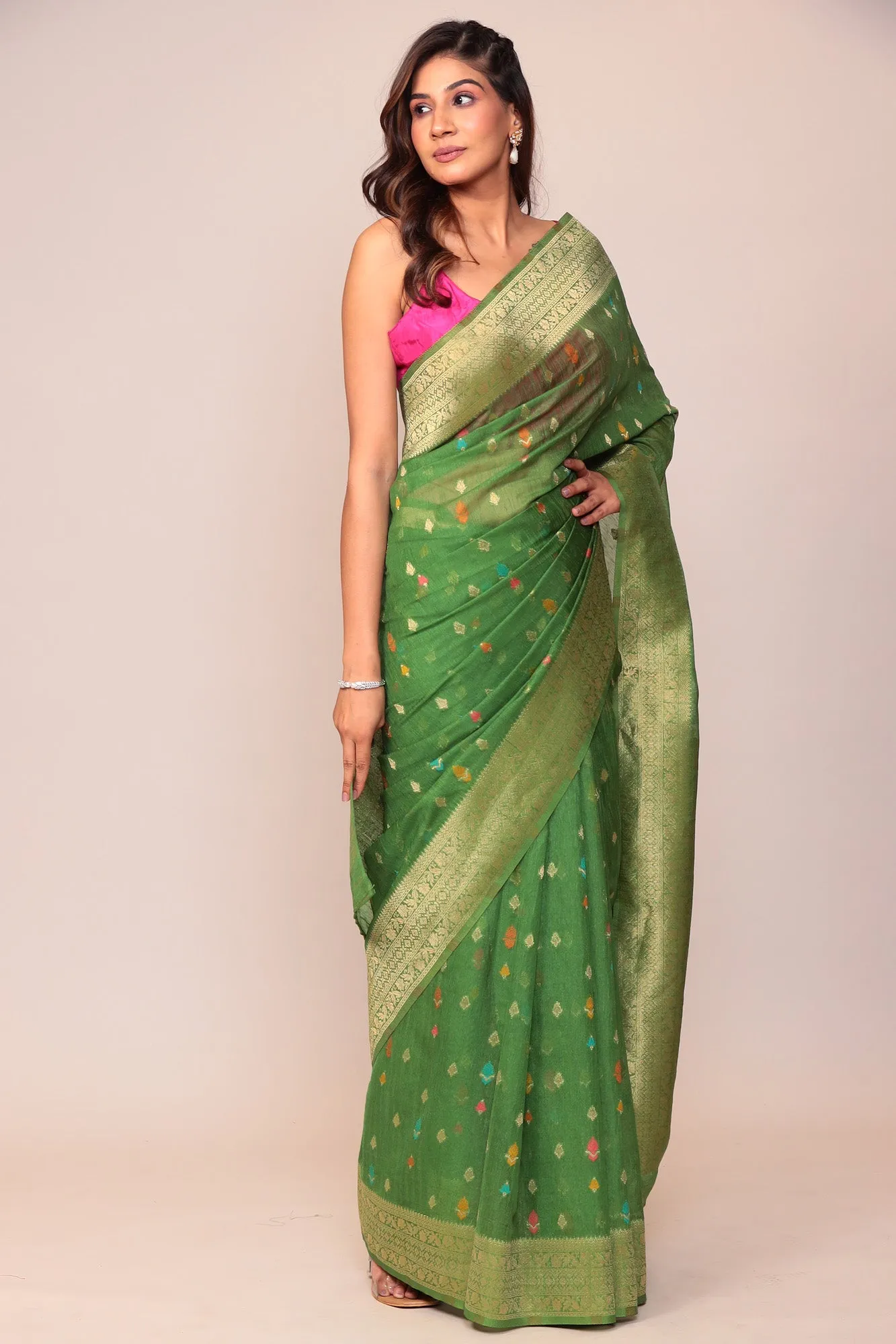 Banarasi Chanderi Silk Saree with Contrast Border