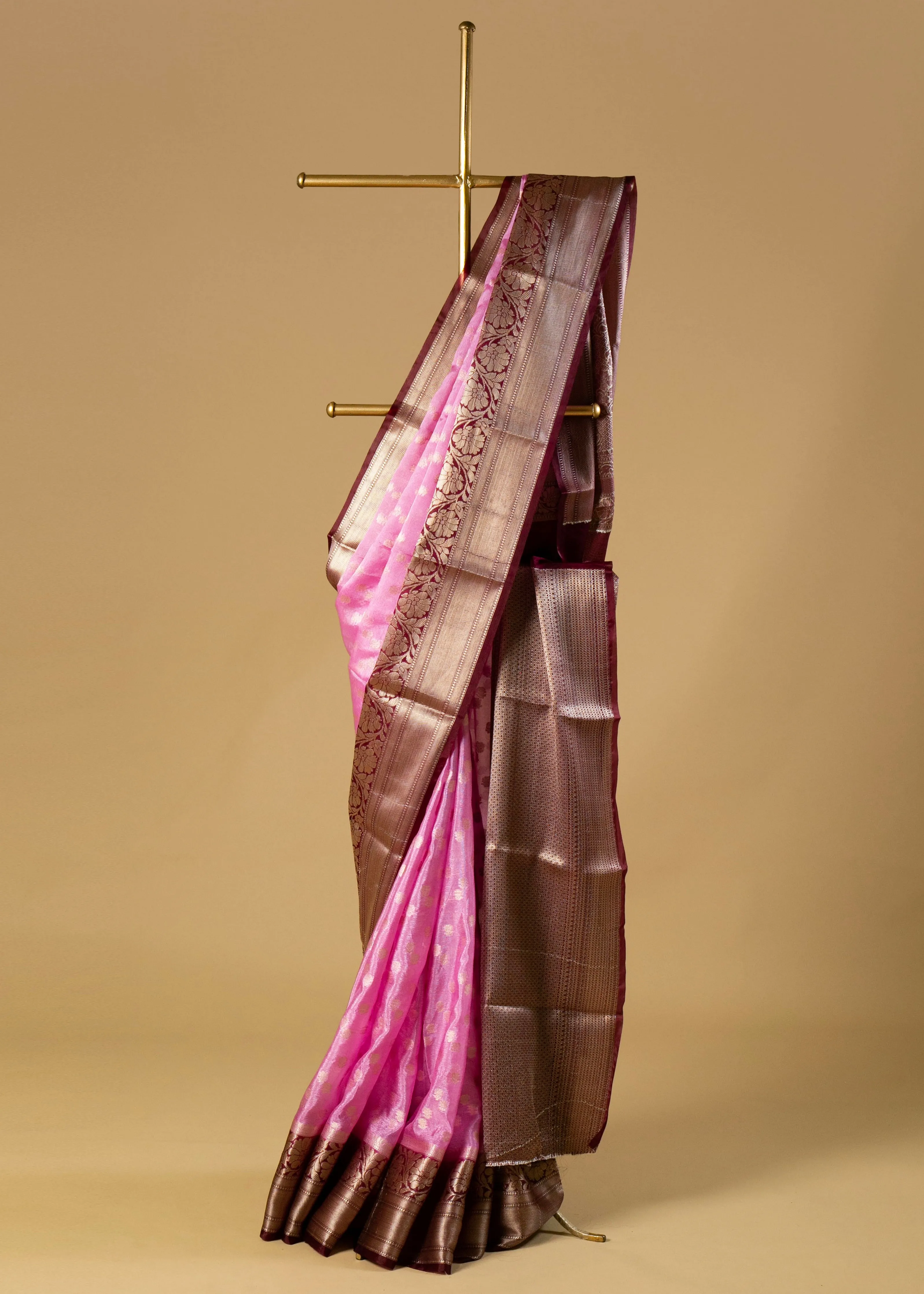 Banarasi Gold Woven Border Tissue Organza Saree