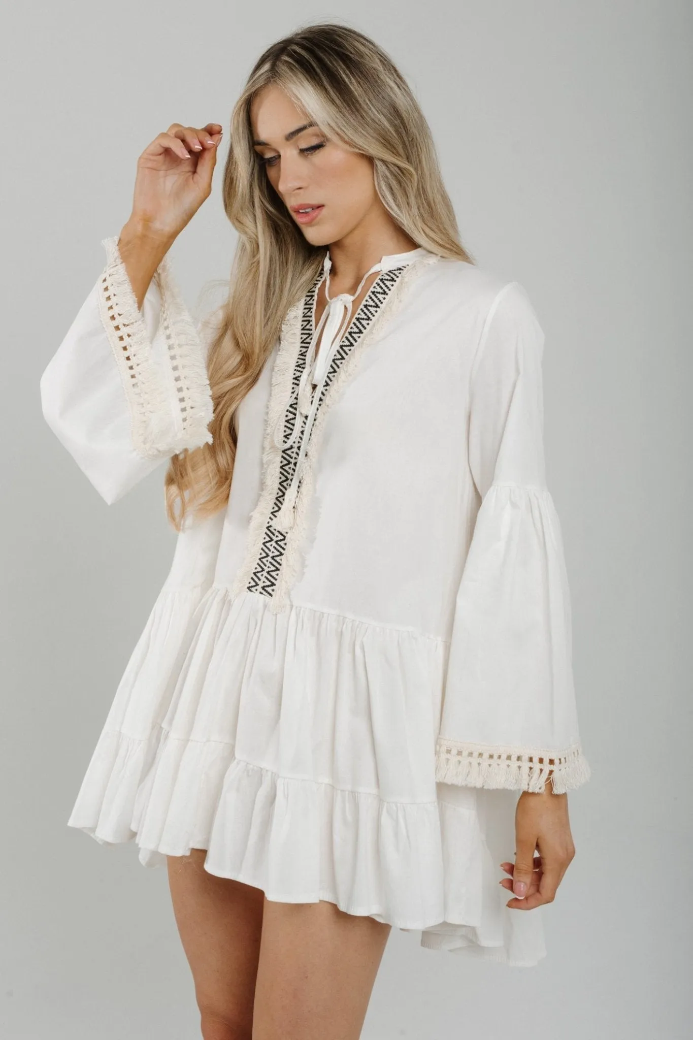 Belle Embroidered Peplum Dress In White